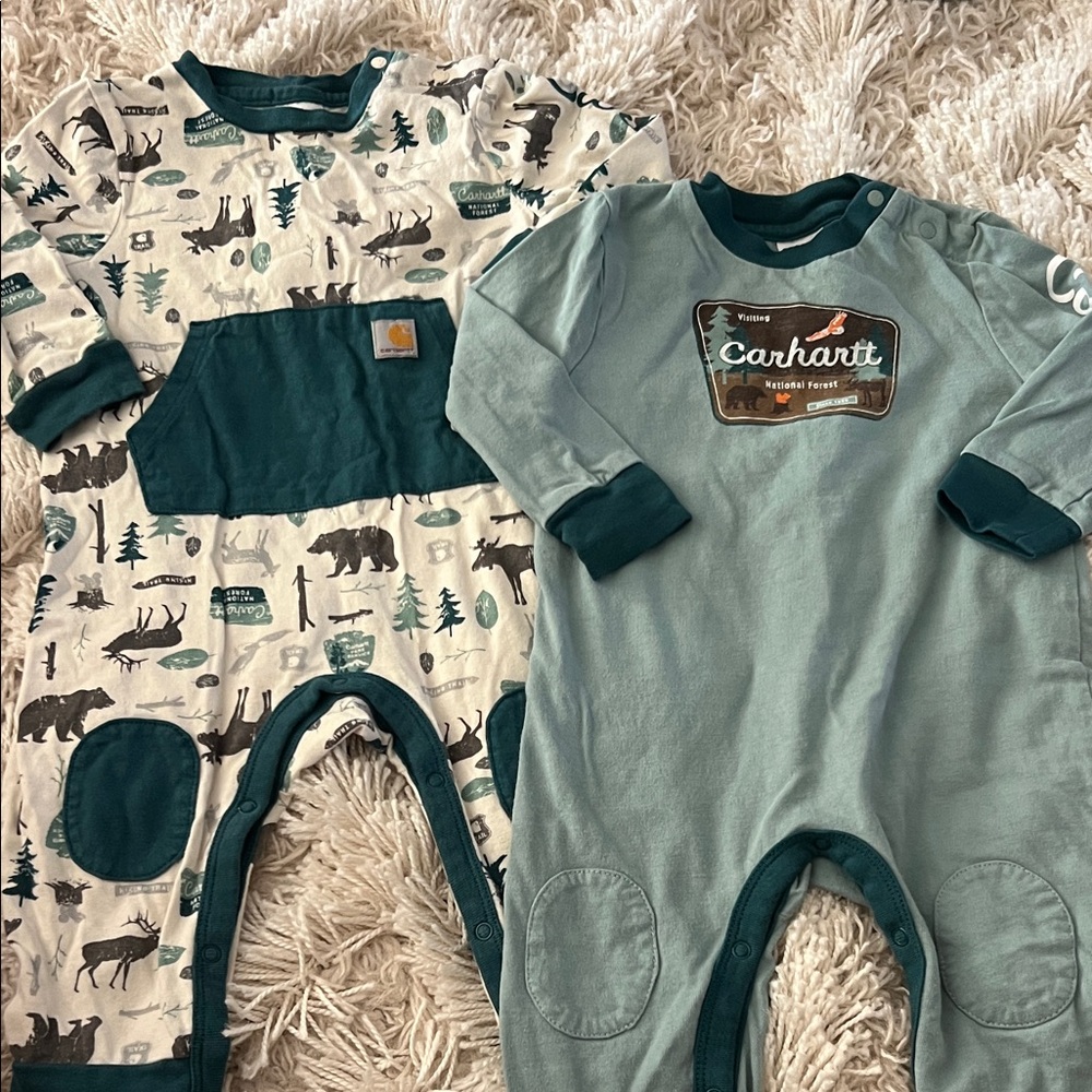 Carhartt Teal and Cream Woodland Baby Onesie Bundle